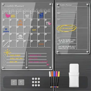 Calendar for Refrigerator, Clear Dry Erase Board Fridge Calendar for Wall, Monthly Calendar  Board, Calendar WhiteBoard, Kitchen Menu Board Meal Planner (2 Pack, White)