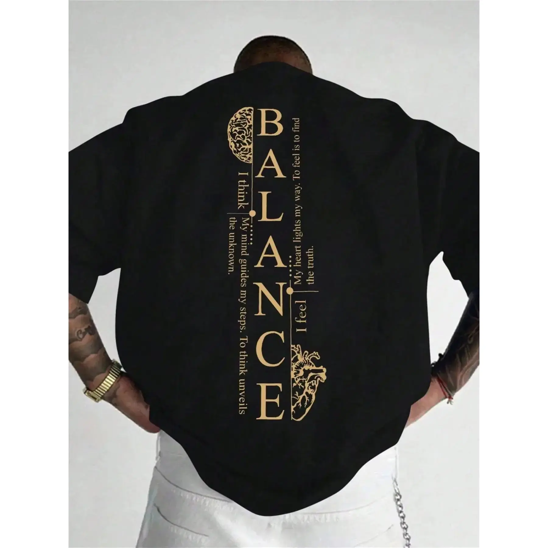 Men's Loose Classic Round Neck Short-Sleeve Cotton T-Shirt - Unisex Plus-Size, Alphabet-Letter Aesthetic Graphic Print, Casual Summer Menswear Daily Top