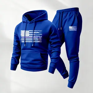 Men's America Flag Printed Hoodie and Drawstring Sweatpants Set, Menswear, Casual Athletic Long Sleeve Hooded Jacket & Trousers for Fall & Winter, Men's Clothing for Daily Wear, Sportswear Indoor Outdoor, Tracksuit, Athleisure Summer Clothes2