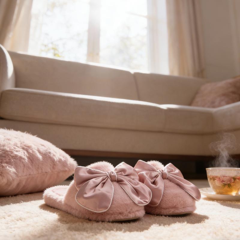 Classic Bow Accent Plush Slippers for Women | Soft Fuzzy Home Footwear | Cozy Gift for Her