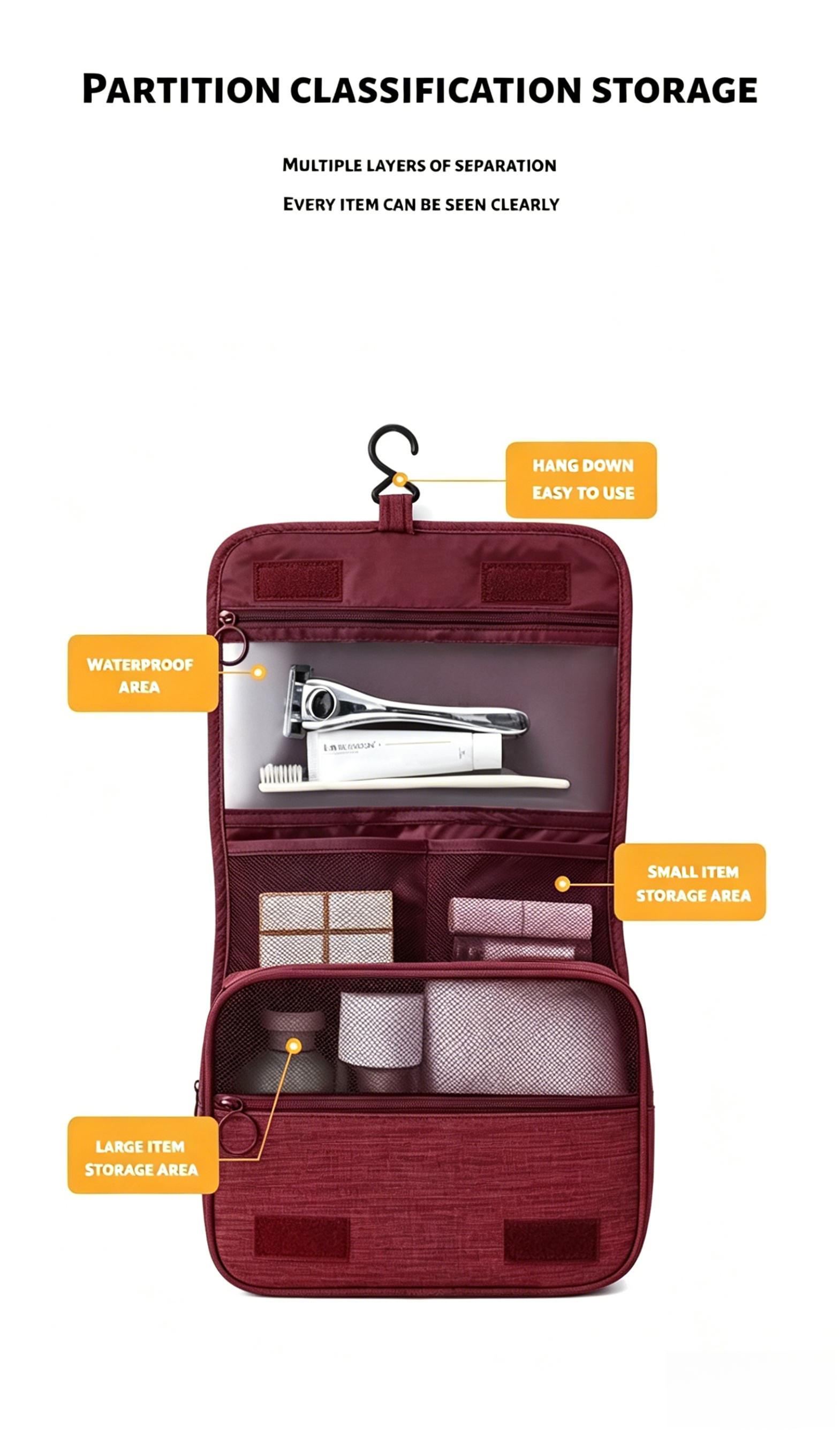 Large Capacity Toiletry Organiser Bag Suitable For Travel And Business Trips Multiple Compartments For Storage Dry-Wet Separation