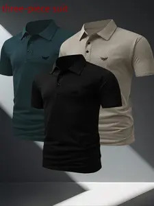 Wings A 🚀 Three piece men's quick drying elastic golf polo shirt | polyester spandex blend | moisture wicking Unisex basic quick drying multi-color optional | multi scene wearing