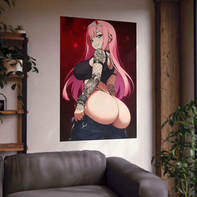 [Sale off up to 65%] [No frame, Free Ship] Sexy Goth Zero Two from Darling in the Franxx, Anime Girl Matte Vertical Posters, NSFW Lewd Design, Big Butt, Wall Art Prints