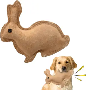 SPOT Dura-Fused Leather Rabbit - Durable Dog Toy with Squeaker, Real Leather & Jute Fabric, Interactive Toy for Moderate & Aggressive Chewers, Small and Medium Dogs and Puppies plush