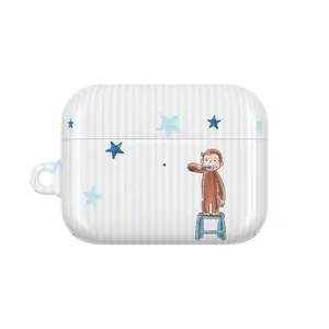Curious George Star Stripes AirPods Case, Cute Retro Cartoon Earphone Cover, Soft Girl Aesthetic Shell, Playful Monkey Bedtime Routine Case, Childhood Memory Gift