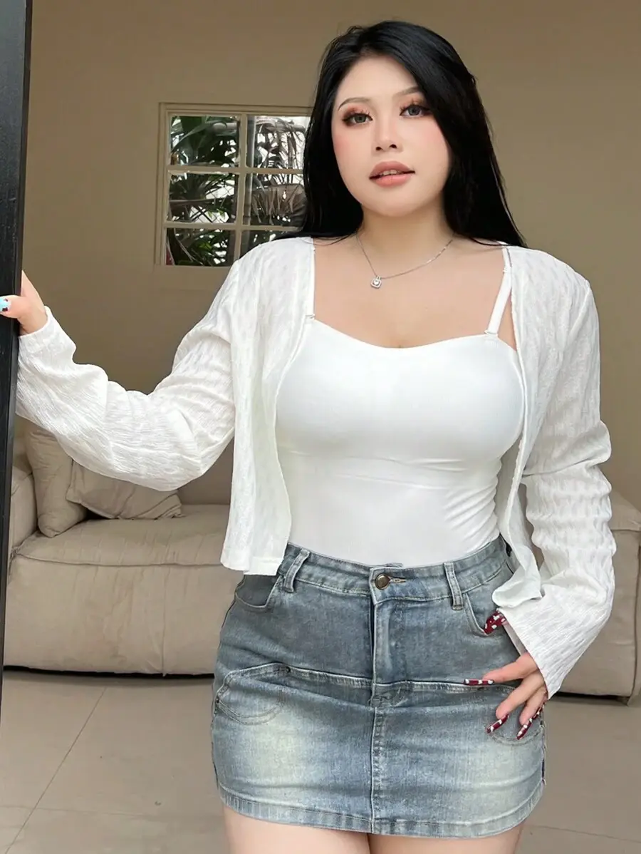 Plus Size Cover Up Blouse - White Long Sleeve Loose Fit Regular Length for Work and Errands