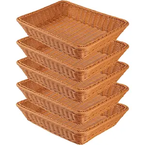 5 PCS 13.8x9.8 Inch Wicker Bread Basket, Woven Serving Basket, Tabletop Food Serving Basket for Restaurant, Bakery,, Hotel Serving, Fruits, Vegetables and Snacks, Brown