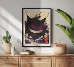 Gengar Tapestry Poster, Anime Style Decor for Bedroom - Japanese Inspired Gengar Art, Unframed Wall Art, Home Decor