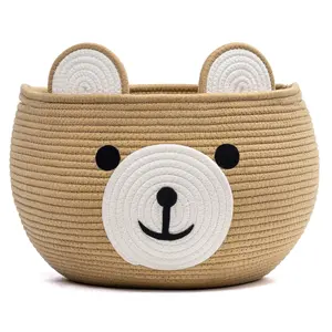 X-SBB15  Baby Basket for Newborn, Empty Baskets for Gift, Medium Animal Basket for Toy Clothes Towel, Woven Rope Bear Baskets for Kids, Brown, 15.7"D x 10.5"H