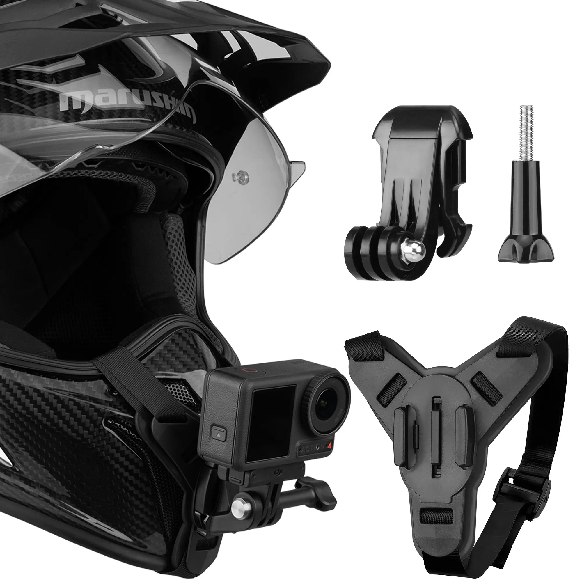 Helmet Mount for Gopro, Motorcycle Chin Strap Attachment, Extension J Hook, Dirt Bike Holder, Mounting Accessories for Go Pro Max Hero Action Camera, Video Recording Accessories, Photography Camera Accessories