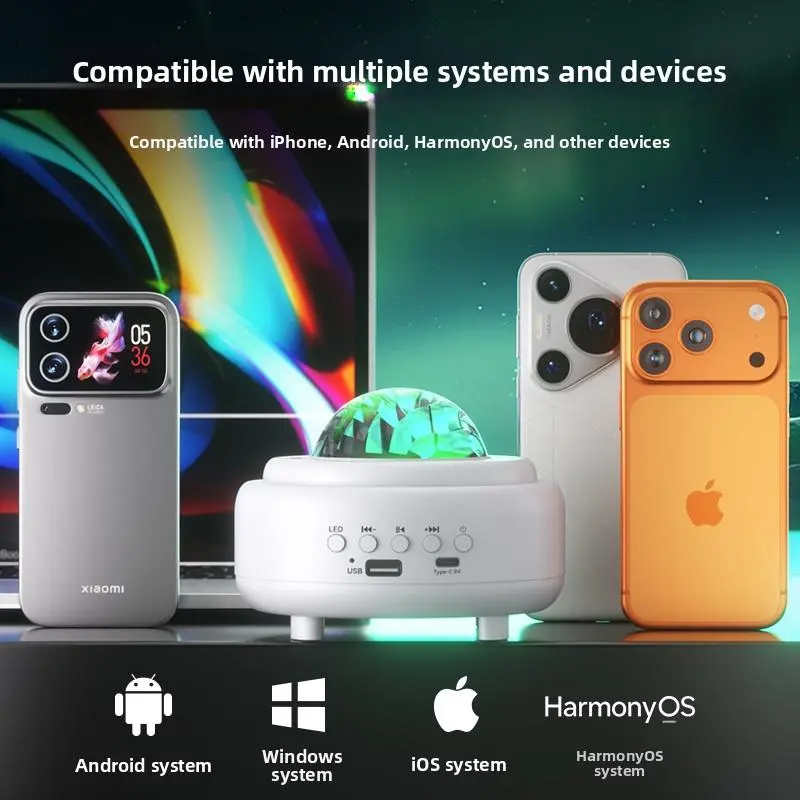 Aurora Projector Night Light with Speakers, USB-Powered RGB 16-Color Lighting, Remote Control, Indoor Ambient Light for Bedroom & Gaming Room