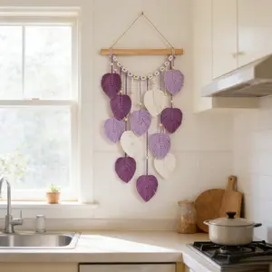 Bohemian Style Macrame Wall Hanging, Handmade Small Flower Leaf Tapestry, Living Room Bedroom Office Coffee Shop Background Decor