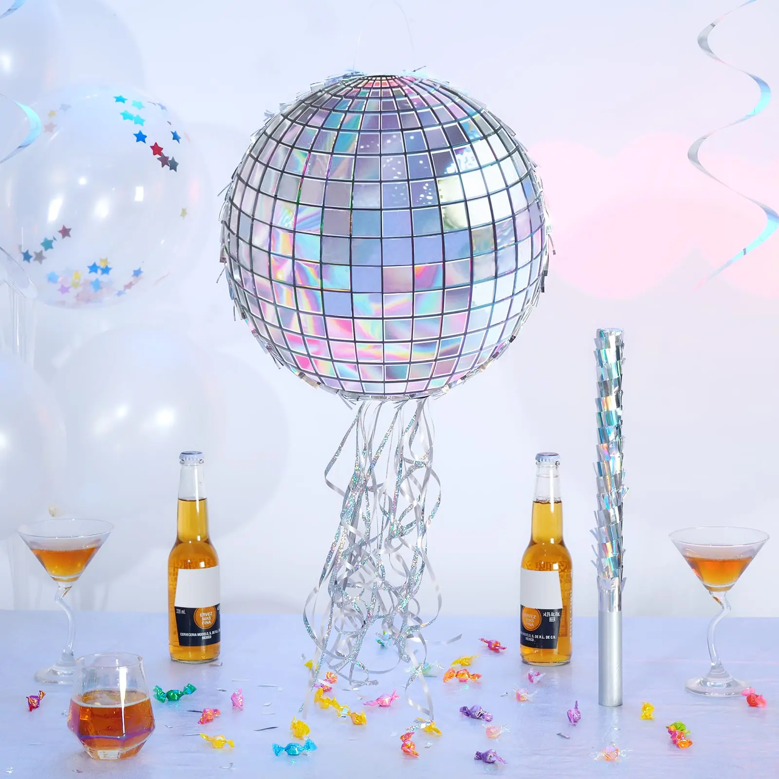 【Handmade】WERNNSAI Disco Ball & Tequila Bottle Piñata Set - Traditional Sparkle Party Game with Blindfold, Bat, 21st Happy Birthday Bachelorette Cinco de Mayo Decorations, Adult Festive Home Party Supplies Gifts