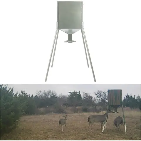 HECASA 450lb Galvanized Steel Gravity-Fed Hunting Game Deer Feeder - No Power, 4-Way Feed Station, Solid Steel Body, Adjustable Lids, Cone Design Interior, Adjustable Tension, Large Capacity, No Foot Kit, Outdoor Feeding Equipment