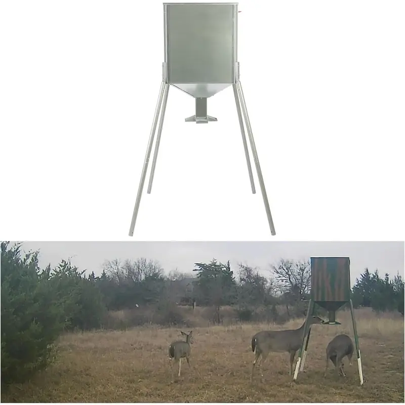 HECASA 450lb Galvanized Steel Gravity-Fed Hunting Game Deer Feeder - No Power, 4-Way Feed Station, Solid Steel Body, Adjustable Lids, Cone Design Interior, Adjustable Tension, Large Capacity, No Foot Kit, Outdoor Feeding Equipment