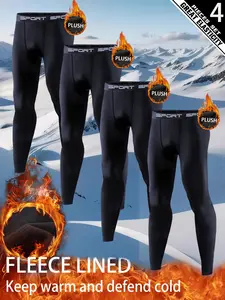 4-Pack Men’s Winter Thermal Compression Pants – Soft Fleece-Lined Warm Tights with High-Stretch Slim Fit, Ideal for Running, Gym Training, Hiking, Skiing & Cold-Weather Outdoor Sports