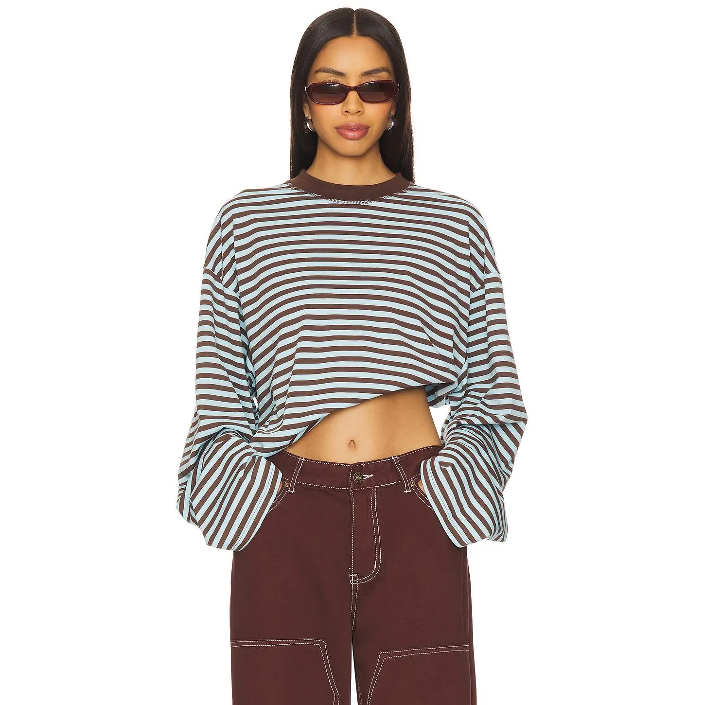 LIONESS Bloom Long Sleeve Top in Chocolate Sea Stripe