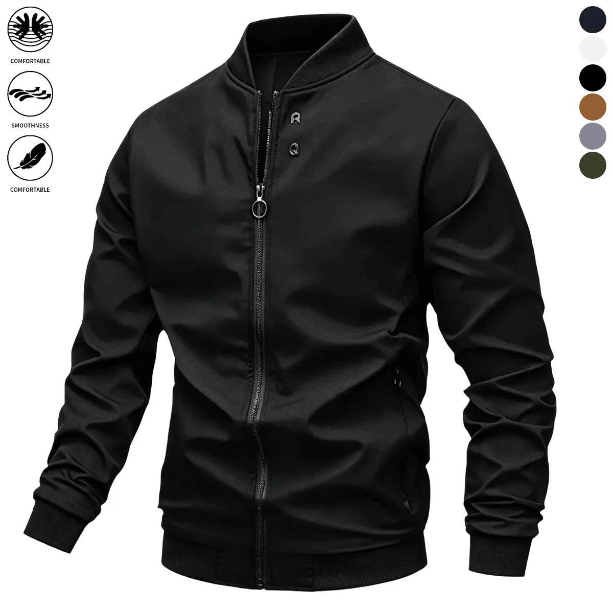 Men's Plain Fitted Jacket with Full-Zip and Zippered Pockets, Casual Long-Sleeve All-Season Outdoor Top, Jackets Zip Up
