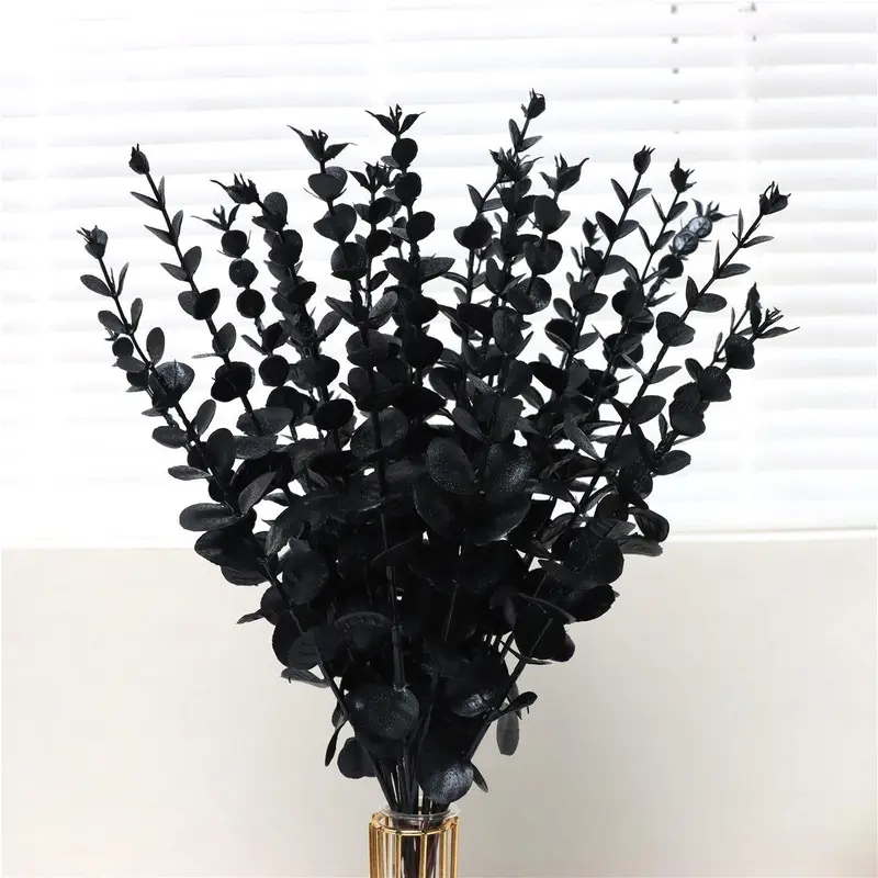 Artificial Plastic Eucalyptus Leaves Bunch Branch For Wedding & Home Decor, Artificial Faux Greenery, Artificial Faux Plants, Decorative Fake Plants, 24pcs/bunch Fake Eucalyptus Leaves Bunch for Romantic Bouquet Decor