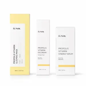 iUNIK Propolis Vitamin 3-Step Skincare Set – Synergy Serum, Eye Cream & Sleeping Mask – Korean Glow Routine with Propolis & Vitamin Complex – Hydrating, Brightening & Anti-Aging Set for Radiant Glass Skin