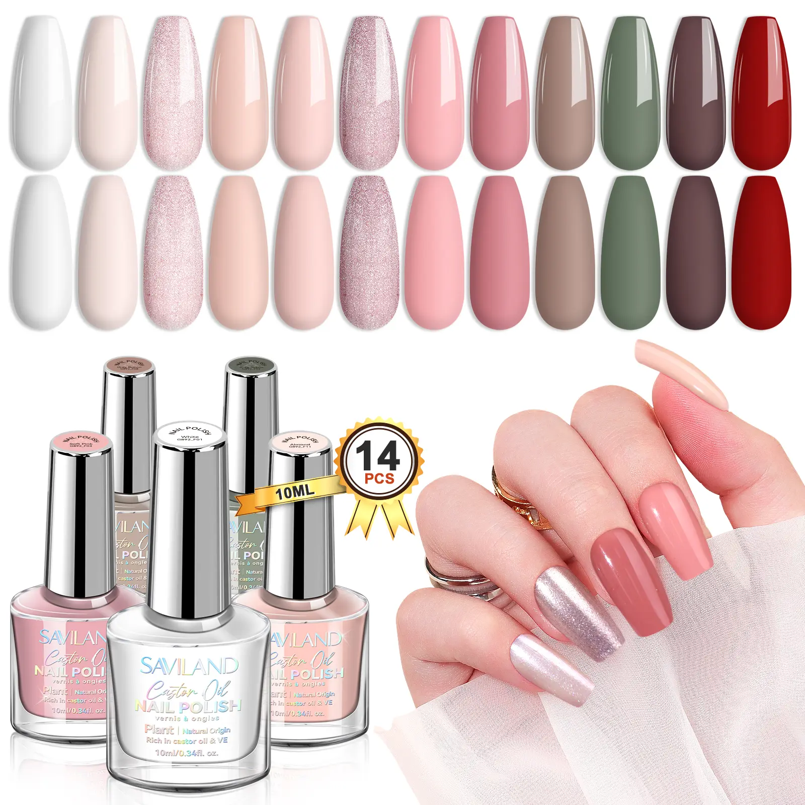 Saviland 12 Colours Quick Dry Nail Polish Set with Base & Top Coat Long Lasting Shine Nail Varinsh Classic Trendy Colors Regular Nail Lacquer for Women's Festive Birthday Gift Nail Salon Use