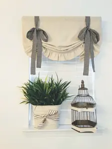 Natural Osnaburg Tie-Up Valance: Farmhouse Kitchen Curtain, Rustic Window Treatment, Ruffle Panel
