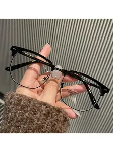 Unisex Metal Square Half Frame Glasses, Durable, Fashionable Slim Fit, Clear Lenses, Blue Light Protection, Anti Eyestrain, Suitable for Computer, Gaming, TV, Smartphone