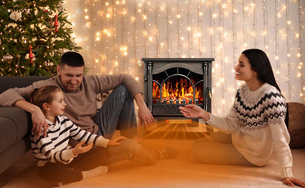 R.W.FLAME Electric Fireplace Heater , 20" Freestanding Fireplace Infrared Stove, 3D Realistic Flame Effects, Adjustable Heating Mode, Overheating Safe Design, Black, ETL Certified