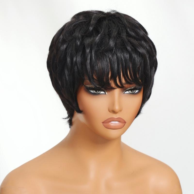 UNice Short Pixie Cut Human Hair Glueless Wig With Full Bangs Beginners Friendly Short Straight Layed Wig for Daily Use