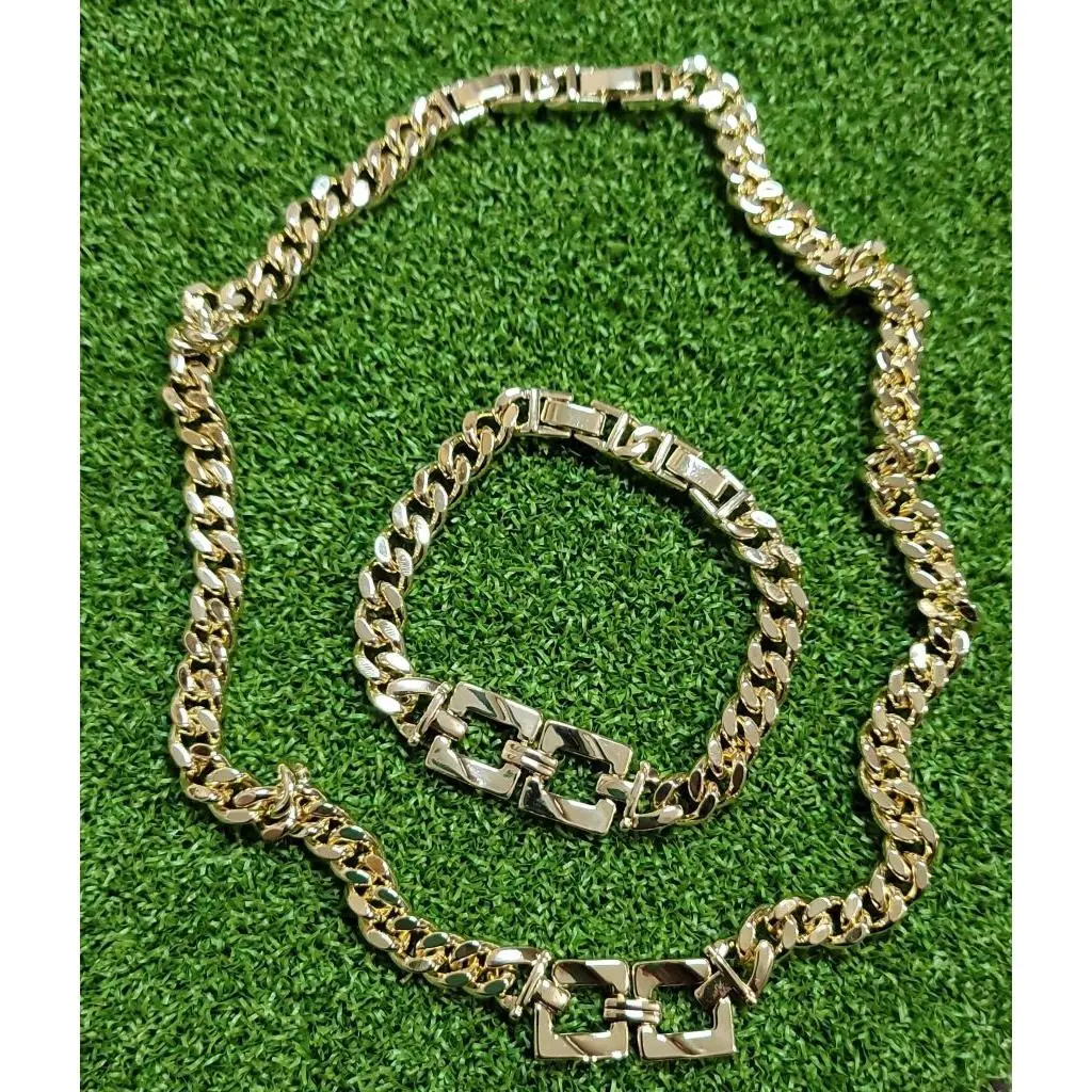 Square Cuban Set - Gold Color Chain Necklace & Bracelet Square Cuban Set for women