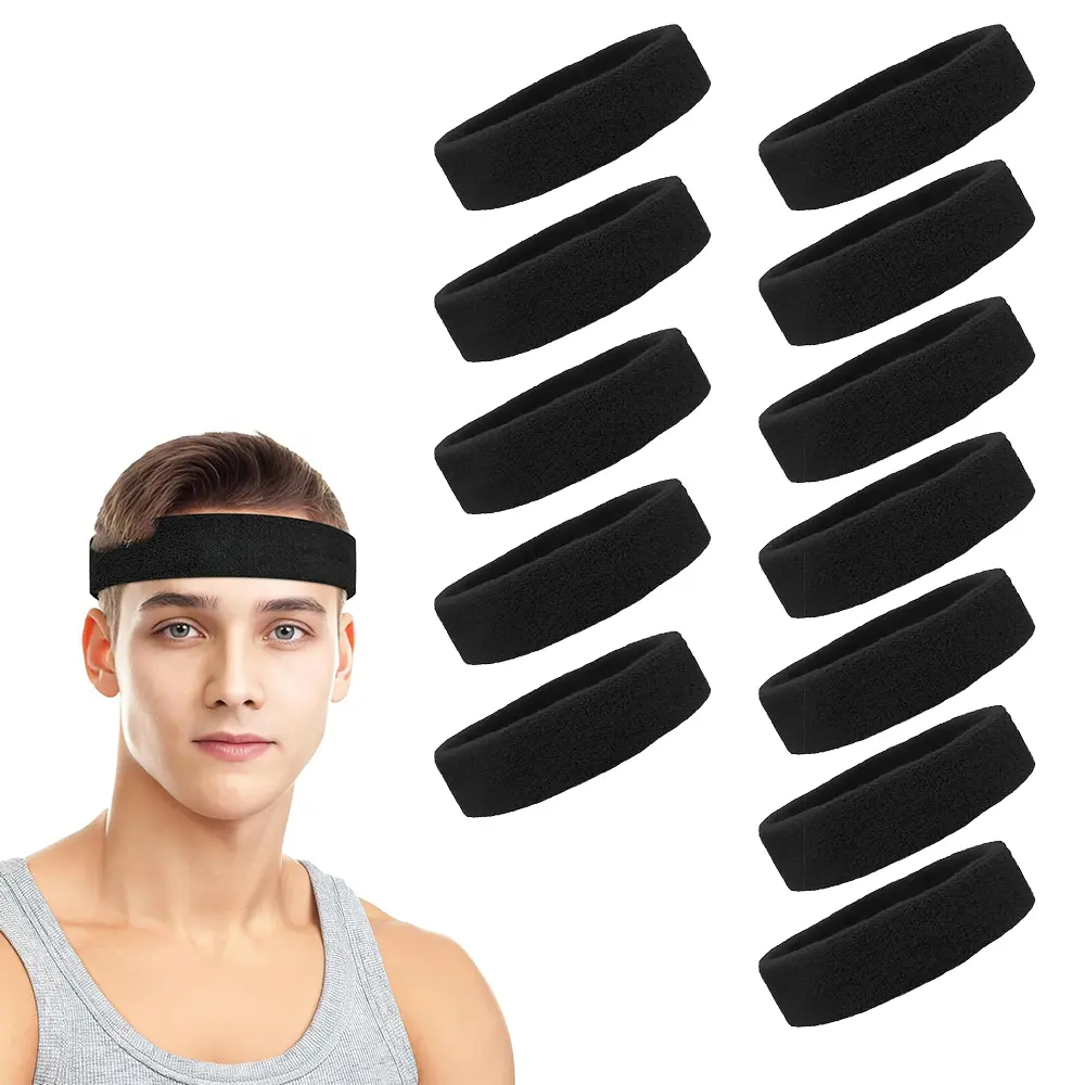 12 Pack Sweatbands Sports Headbands, Terry Cloth Moisture Wicking Athletic Basketball Hairbands for Tennis,Basketball,Football,Gym,Working Out