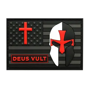 Deus Vult USA Flag Christian Templar in God Wills Patch (3D PVC-MTB48A)