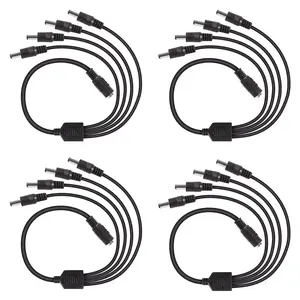 DC 1 Female to 4 Male Output Power Splitter Cable 4 Pcs 1 to 4 DC CCTV Camera Power Splitter Cable Y Adapter for Security Cameras and LED Strip Lights (4 Pcs 1 to 4 Way)