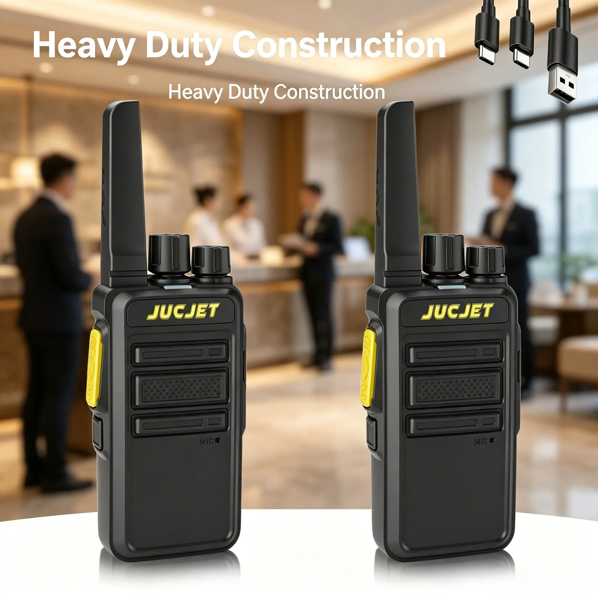 JUCJET 2-Pack Business Walkie Talkies, Clear Sound 2-Way Radios with Type-C Charging, Compact Antenna Handheld Radios for Retail Store, Hotel, Antenna Walkie Talkies