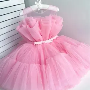 2099 Toddler Girls Tulle Dress Kids Elegant Princess Wedding Gown Girls 1st Birthday Party Dress Kids Dress