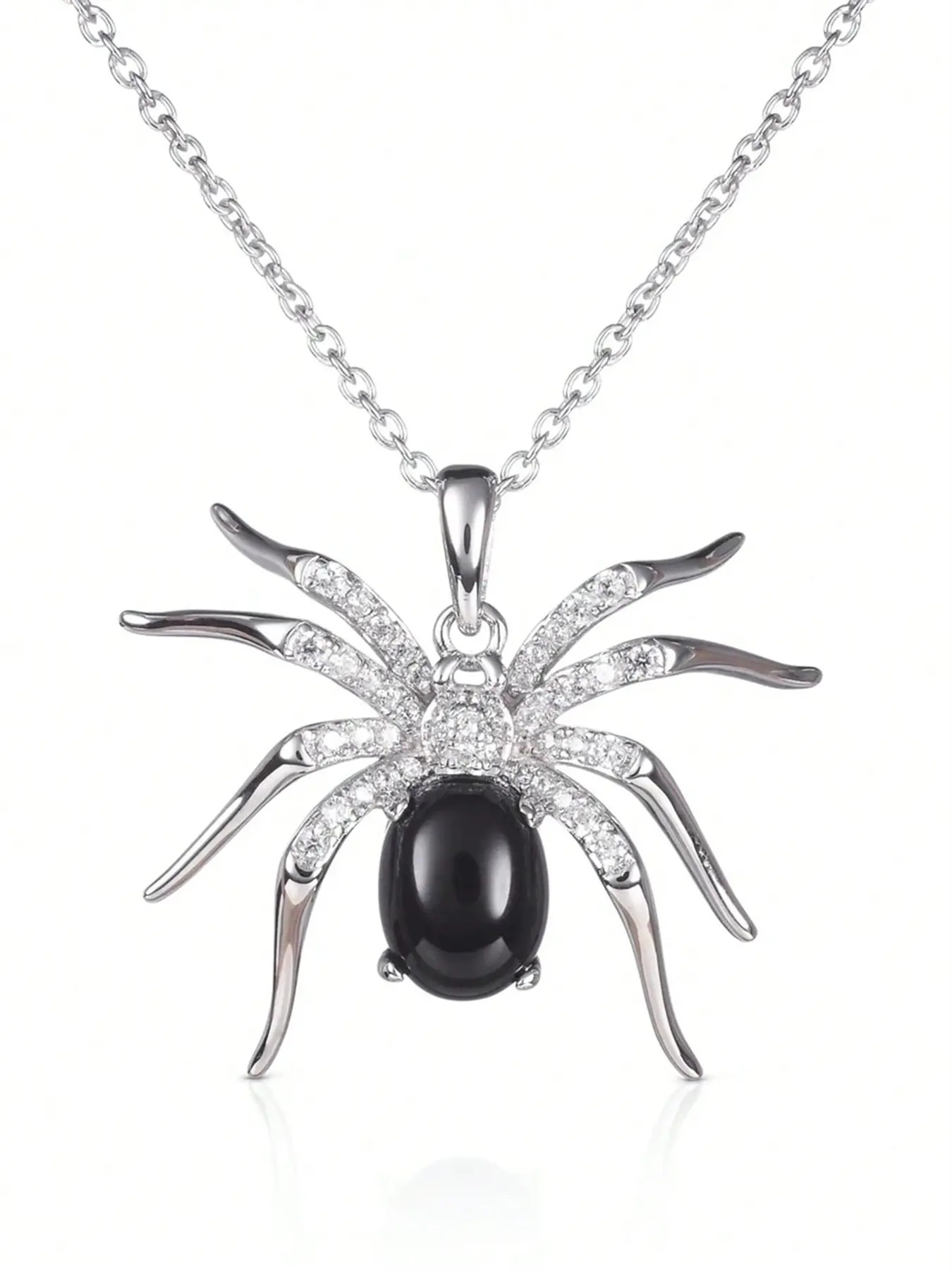 Women's Elegant Artificial Zircon Spider Pendant Necklace, Statement Necklace, Whimsical Necklace, Fashion Necklace, Zircon Stones Necklace, Copper Chain Jewelry Gift for Women, Halloween Party Accessory, Pendant With Necklace