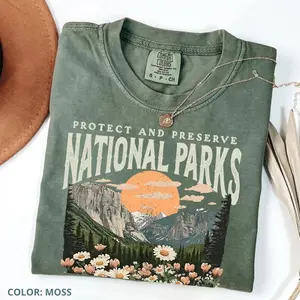 Comfort Colors Vintage National Parks T-Shirt, Protect Our Parks Shirt, Nature Lover Hiking TShirt, Women's Casual Short Sleeve Tee Cotton Fabric Tops