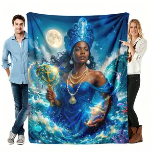 Yemoja Blanket Yemayá Blankets Water Goddess Orisha Mother Throw Blanket, Lightweight Single-Sided Print Sofa Blanket, Spiritual Living Room Decor