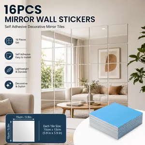 16PCS Self-Adhesive PET Mirror Wall Stickers - Peel-and-Stick Decorative Mirror Panels for Bedroom, Bathroom,Living Room (Home Improvement 3D Wall Panels)