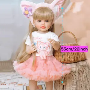 55cm 22inch Reborn Baby Doll Lifelike Full Body Vinyl Princess Newborn Toddler Art Bebe Realistic Bath Toy Waterproof Birthday Gifts for Kids Girls