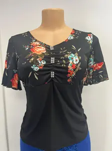 Elegant Black Blouse with Floral Accents - Summer Wear for Women's Fashion