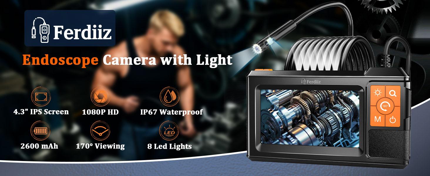 Endoscope Camera with Light, 1920P HD Borescope Camera with 8 Adjustable LED Lights, 16.4ft Semi-Rigid Cable, IP67 Waterproof, Handheld Borescope Cool Gadgets for Men