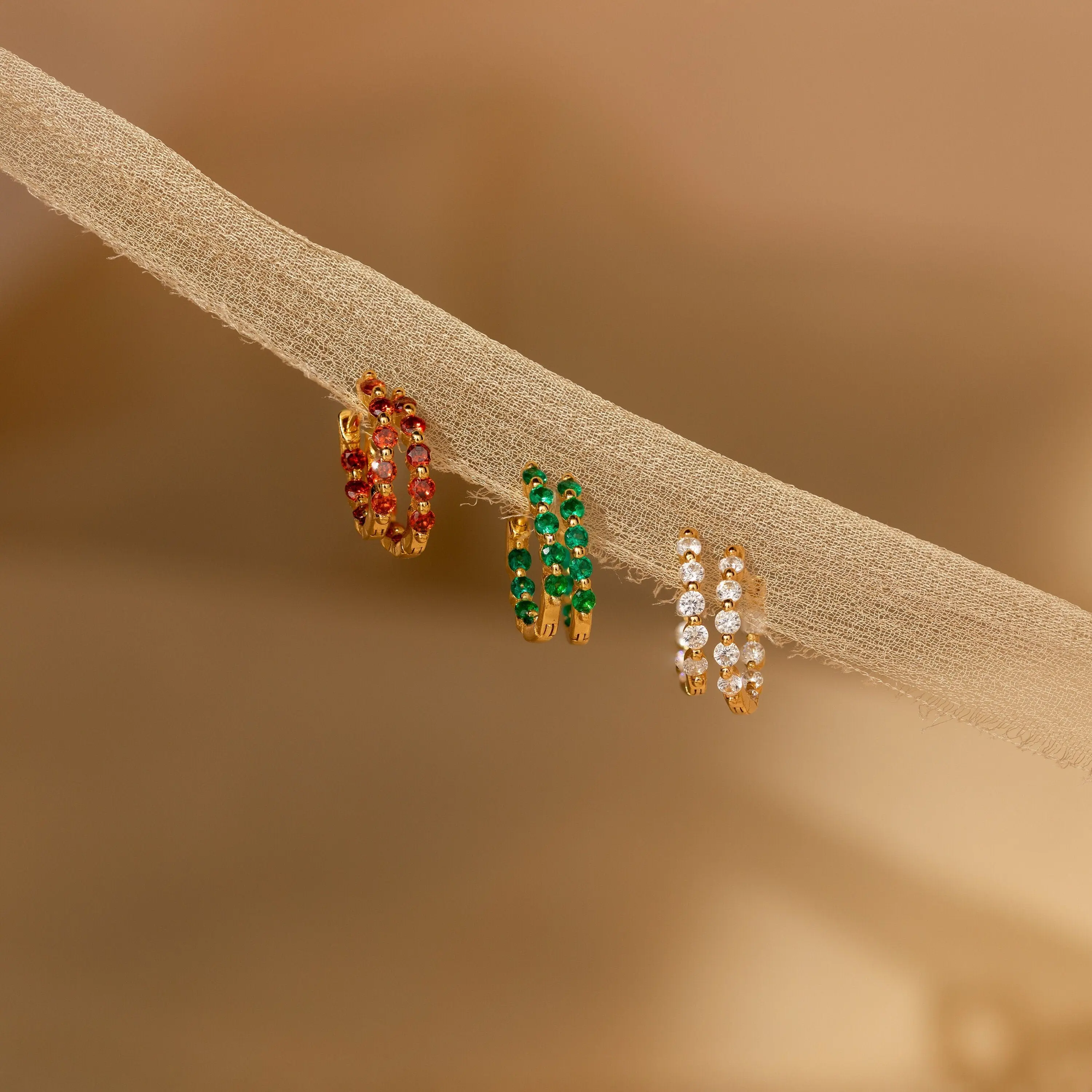 Inside Out Huggies by Caitlyn Minimalist - Dainty Beaded Crystal Hoop Earrings in Emerald, Diamond, & Garnet - Gemstone Jewelry - Gift for Her