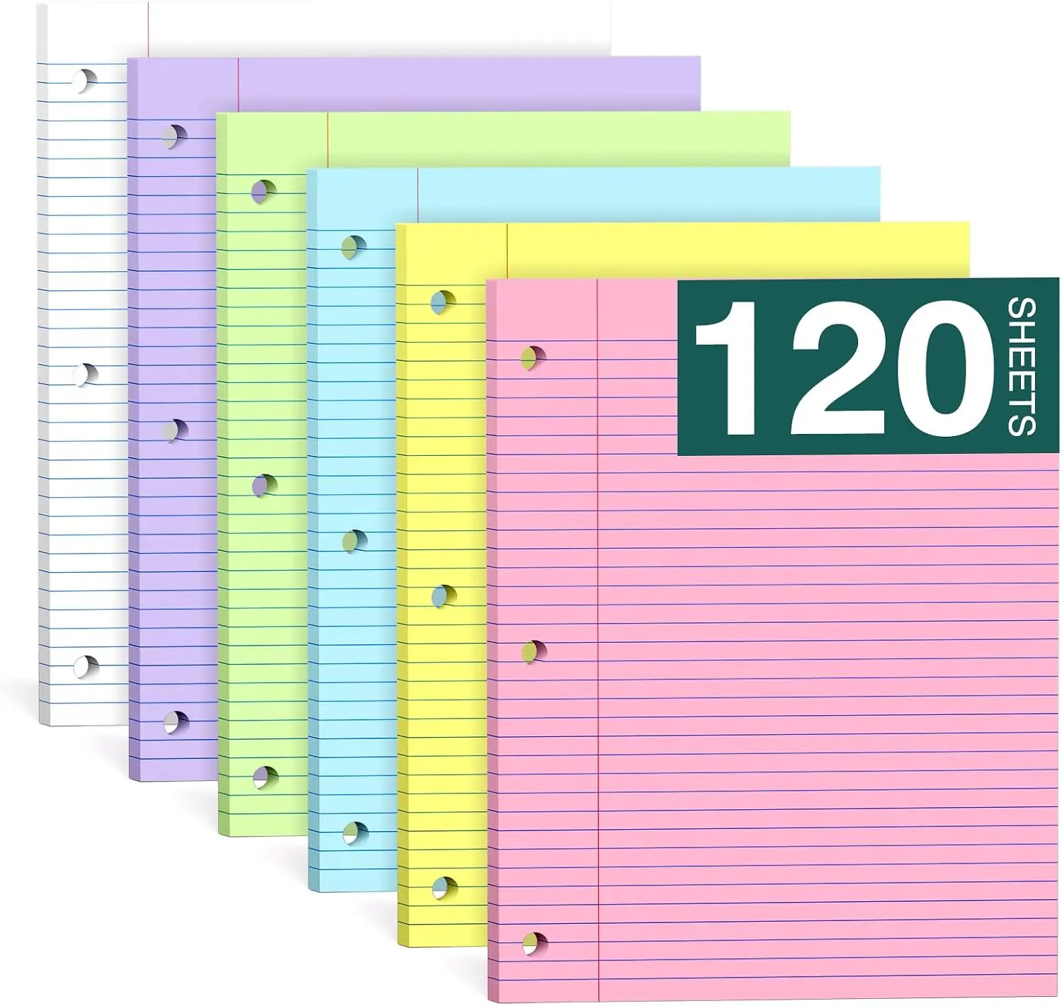 Note Pads 8 X 10.5 Loose Leaf Paper, 120Sheets, 3 Hole Punched Lined Paper | Ciphyfee College Ruled Notebooks with Hole, 10-1/2" X 8 Binder Writing Pads, Filler Paper For Office, School Supplies