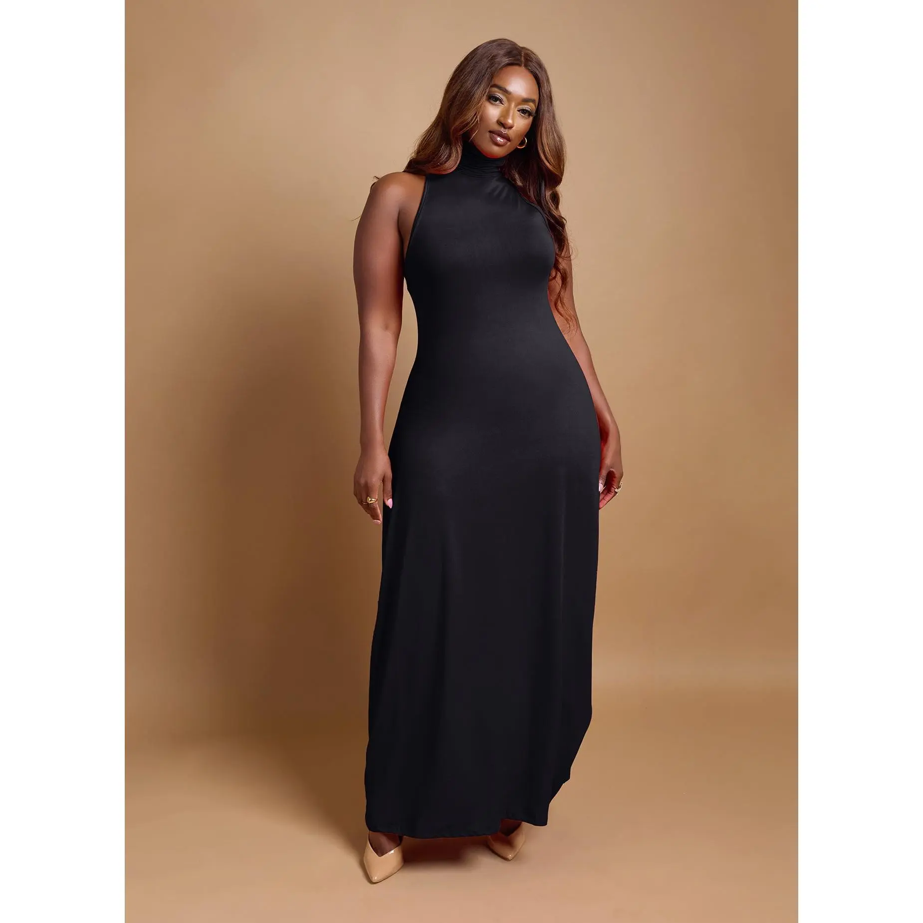 Kimmy Turtleneck Bodycon Maxi Dress - Black
