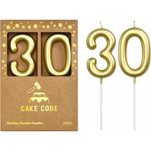 2.76 Inch Classical Gold 30 Number Birthday Candles, Gold Number Cake Candles for Party Celebration