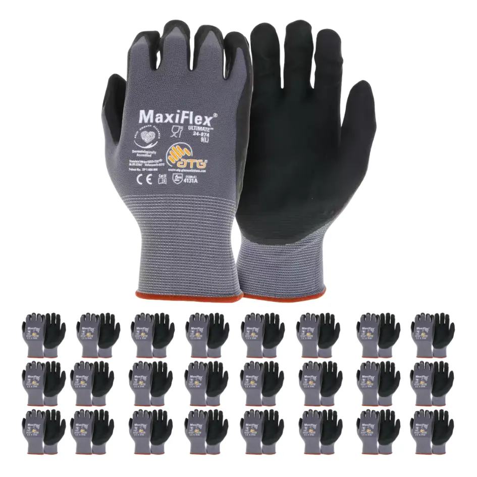 24 Pairs MaxiFlex PIP Gloves Pack of 12 Pairs | Work Gloves, Maxi FLex Ultimate Foam Nitrile Palm Coated Cleaning Breathable MaxiFlex maxiflex glove