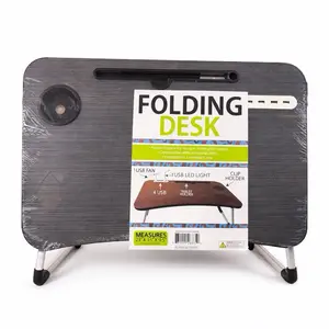 Portable Folding Laptop Desk with USB Fan, LED Light & Cup Holder – Bed Table Multi-Use Foldable Mini Rose Gold