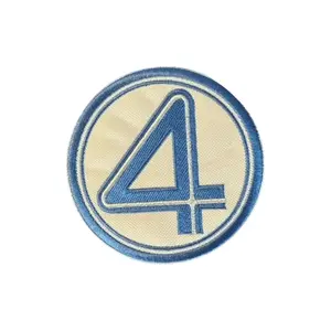 Fantastic Four Embroidered Patch Blue Number 4 Design on White Background Multiple Sizes for Collectors and Enthusiasts