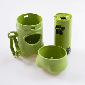 Dog Poop Bag Dispenser Leash Attached with 1 Roll Biodegradable Leak-Proof Waste Bags Portable Bone-Shaped Case with Clip Hook Eco Friendly Poop Bags for Easy Walks